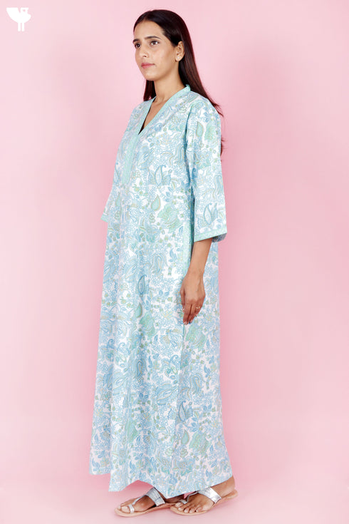 60’s Cotton Full Sleeved Kaftan In Block Print