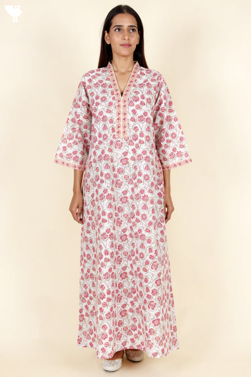 60’s Cotton Full Sleeved Kaftan In Floral Print