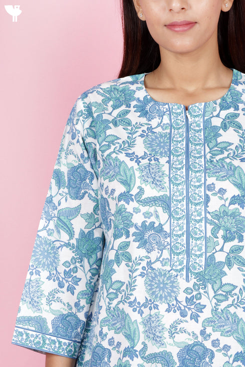 60s Cotton Zipper Front Kaftan In Floral Print