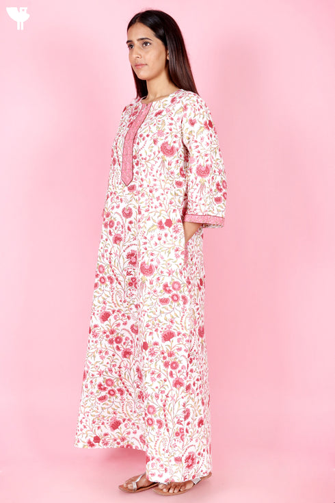 60’s Cotton Full Sleeved Kaftan In Floral Print