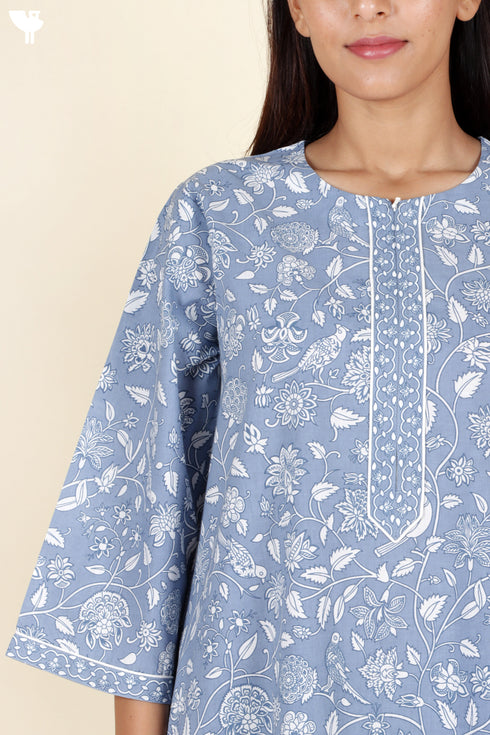 60’s Cotton Full Sleeved Kaftan In Floral Print