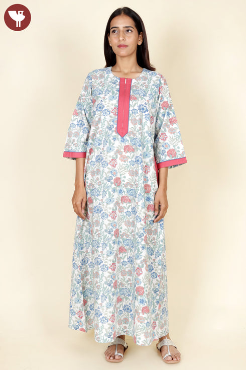 60’s Cotton Full Sleeve Kaftan in Floral Print