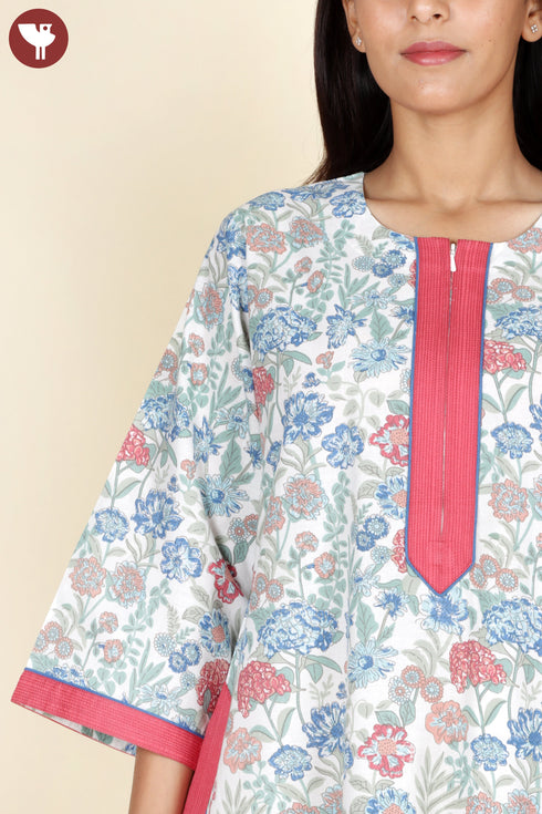 60’s Cotton Full Sleeve Kaftan in Floral Print