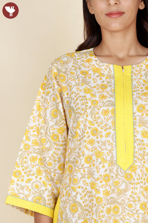 60’s Cotton Full Sleeve Zipper Kaftan In Floral Print