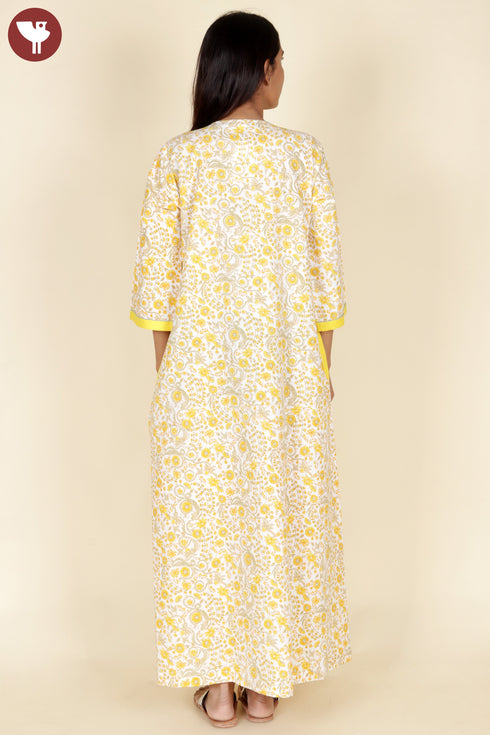 60’s Cotton Full Sleeve Zipper Kaftan In Floral Print