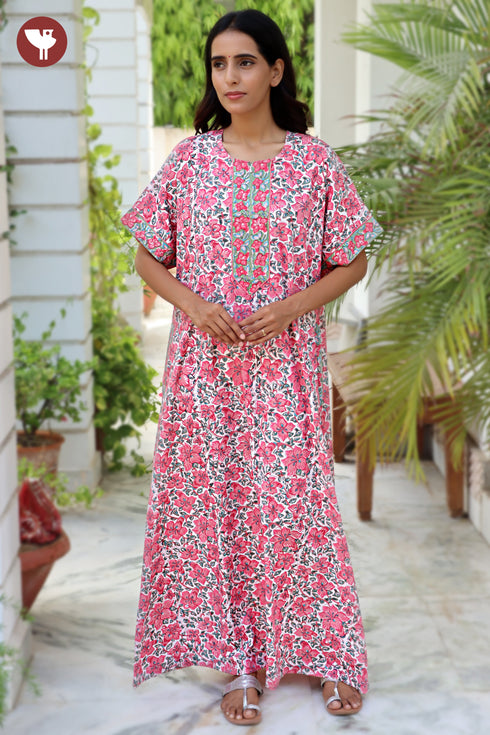 Bizzy Lizzy Front Zipper Kaftan in Floral Print