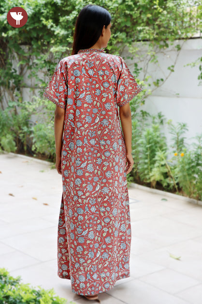 60’s Cotton V-neck Kaftan In Floral Print