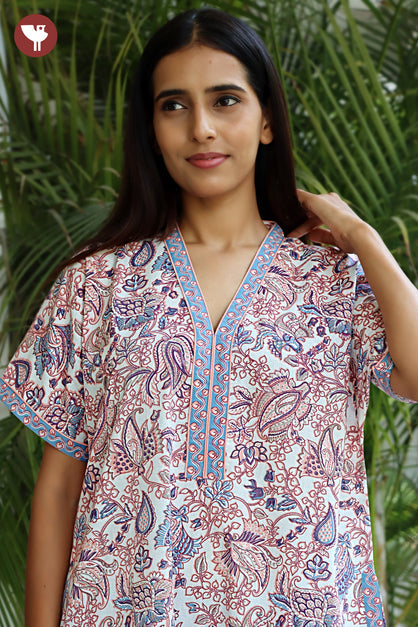 60’s Cotton V-neck Kaftan In Floral Print