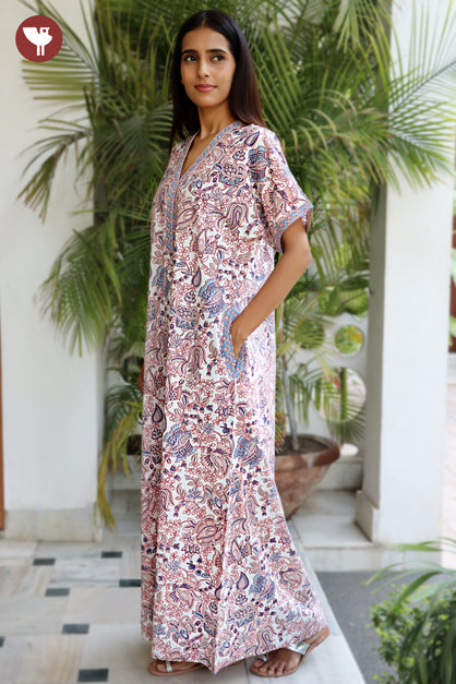 60’s Cotton V-neck Kaftan In Floral Print
