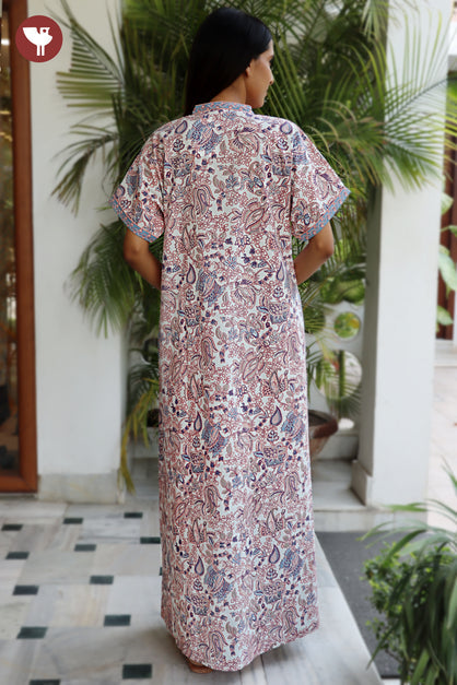 60’s Cotton V-neck Kaftan In Floral Print