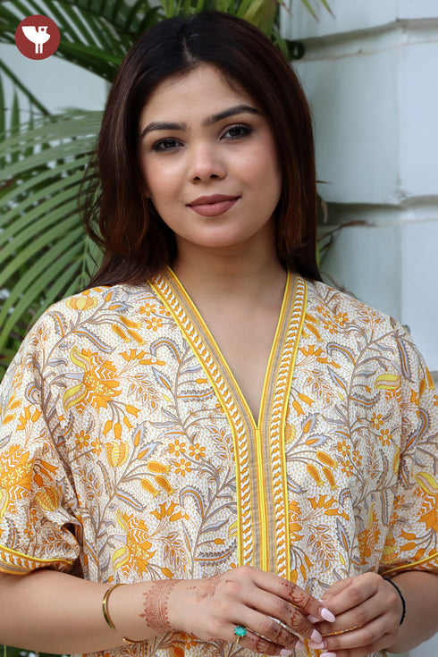60’s Cotton Short Sleeve Kaftan In Floral Print