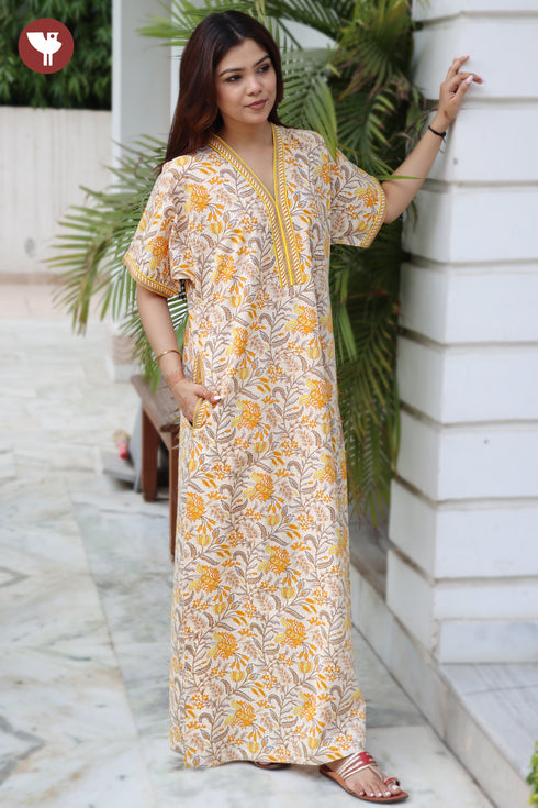 60’s Cotton Short Sleeve Kaftan In Floral Print