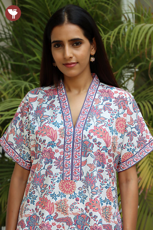 60’s Cotton Short Sleeve Kaftan In Floral Print
