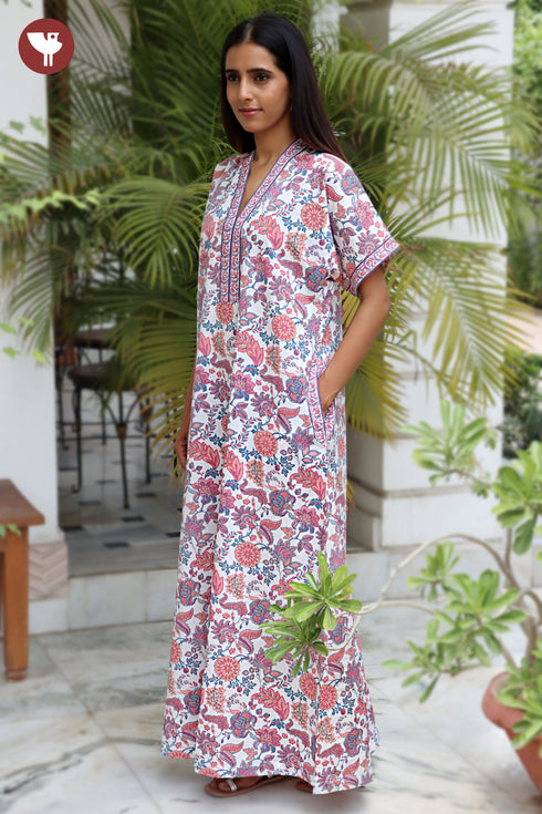 60’s Cotton Short Sleeve Kaftan In Floral Print