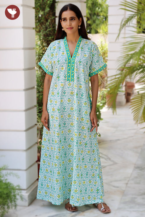 60’s Cotton Short Sleeve Kaftan In Floral Print