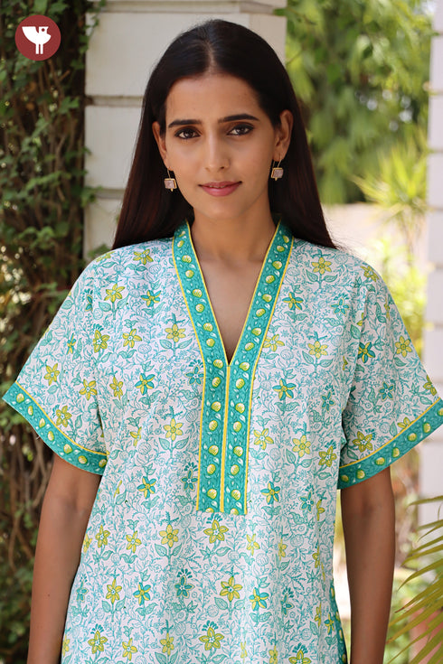 60’s Cotton Short Sleeve Kaftan In Floral Print