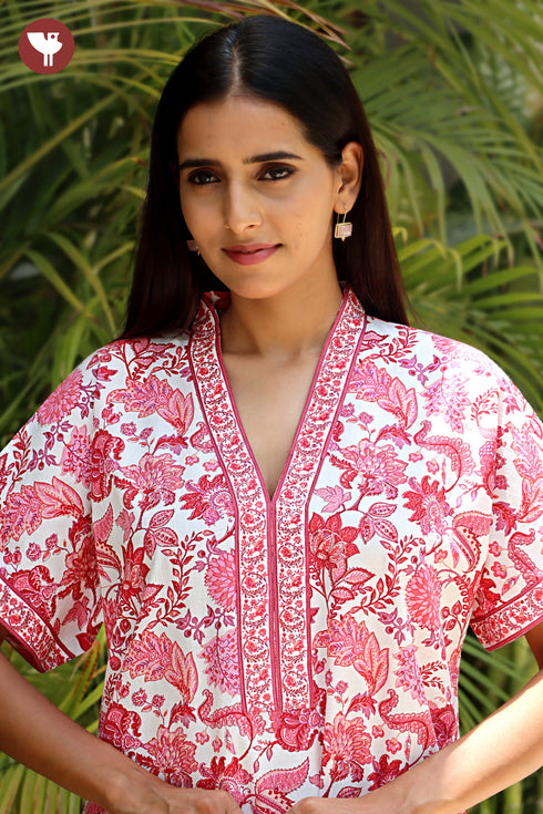60’s Cotton Short Sleeve Kaftan In Floral Print