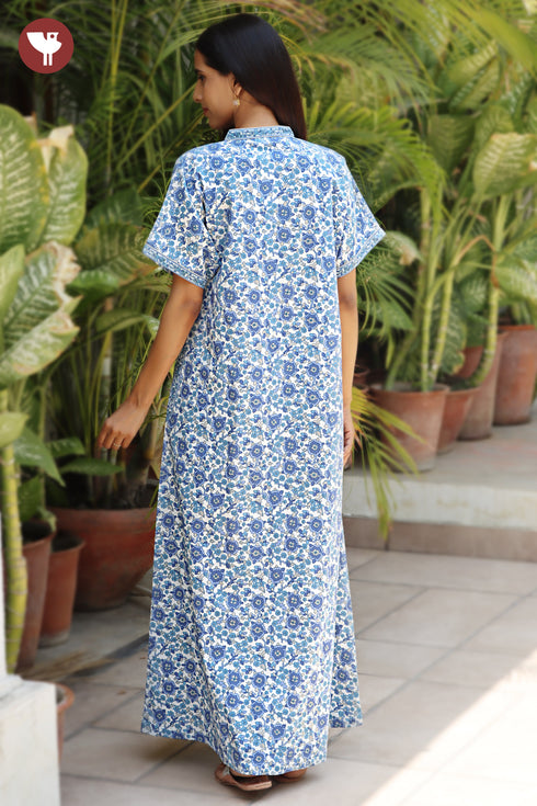 60’s Cotton Short Sleeve Kaftan In Floral Print