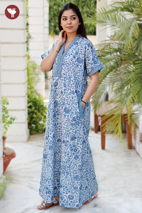 60’s Cotton Short Sleeve Kaftan in Floral Print