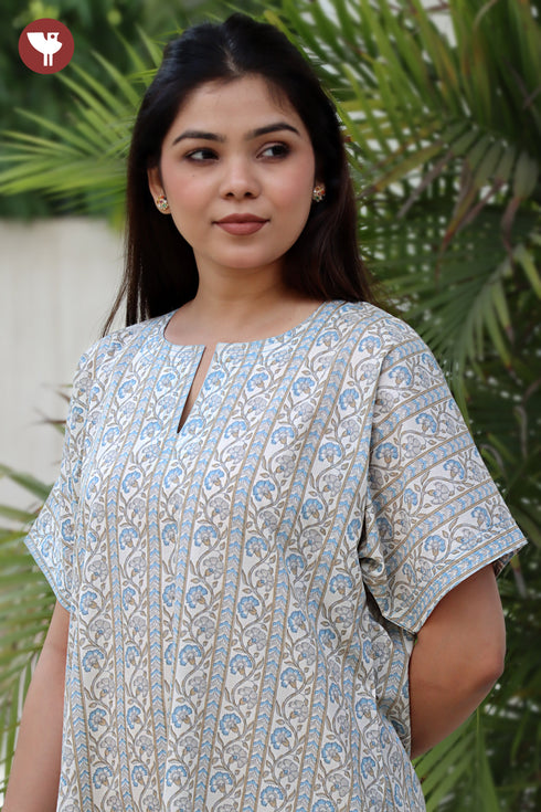 60's Cotton Short Sleeve Kaftan in Floral Print