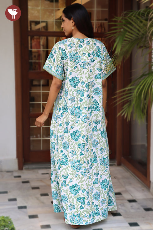 60s Cotton Kaftan In Floral Block Print