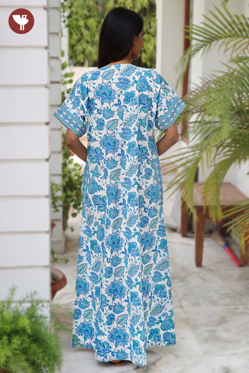 60’s Cotton Zipper Kaftan In Floral Print