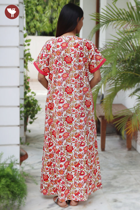 60’s Cotton Zipper Kaftan In Floral Print