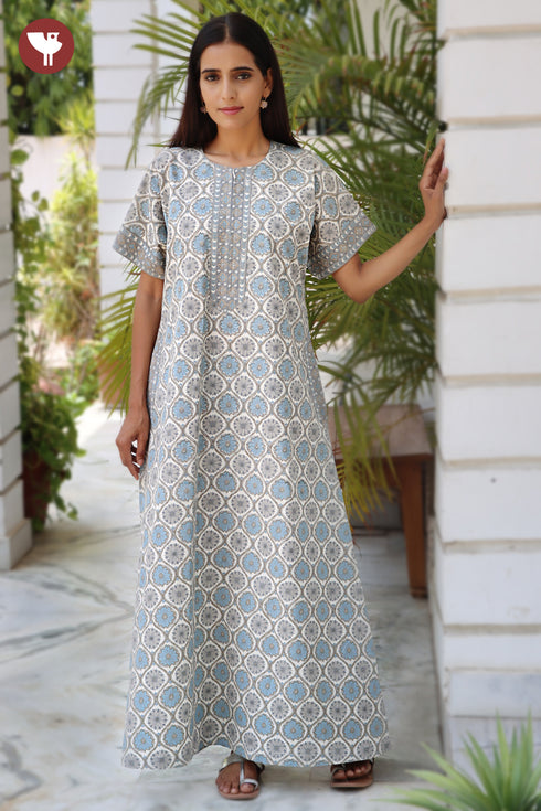 60’s Cotton Zipper Kaftan In Floral Print