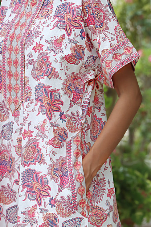 60’s Cotton Zipper Kaftan In Floral Print