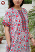 60's Cotton Red & Teal Zipper Kaftan in Floral Print