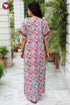 60's Cotton Red & Teal Zipper Kaftan in Floral Print
