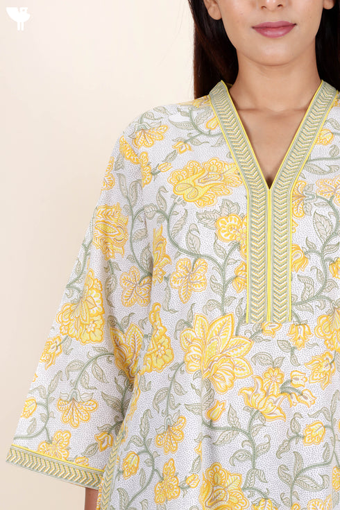 60’s Cotton Full Sleeved Kaftan In Floral Print