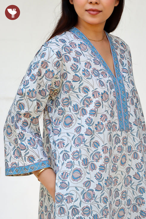 60’s Cotton Full Sleeved Kaftan In Floral Print