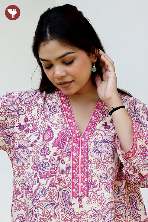 60’s Cotton Full Sleeved Kaftan In Floral Print