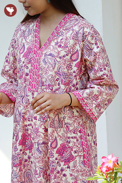60’s Cotton Full Sleeved Kaftan In Floral Print