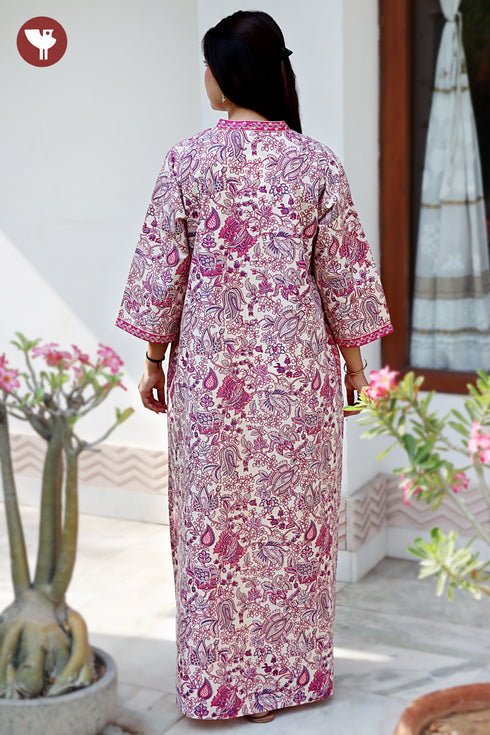 60’s Cotton Full Sleeved Kaftan In Floral Print