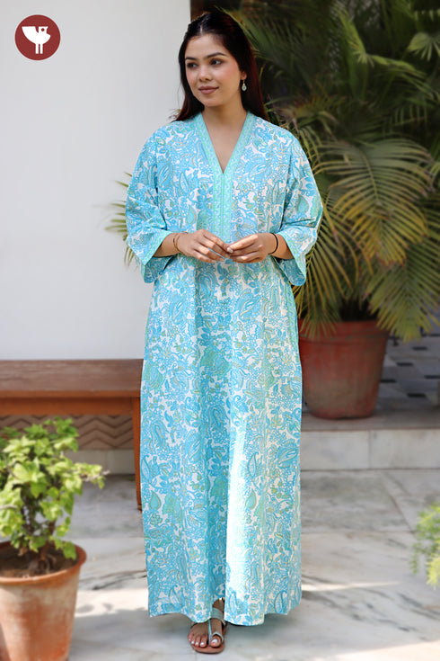 60’s Cotton Full Sleeved Kaftan In Block Print