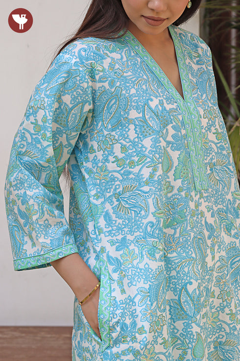 60’s Cotton Full Sleeved Kaftan In Block Print