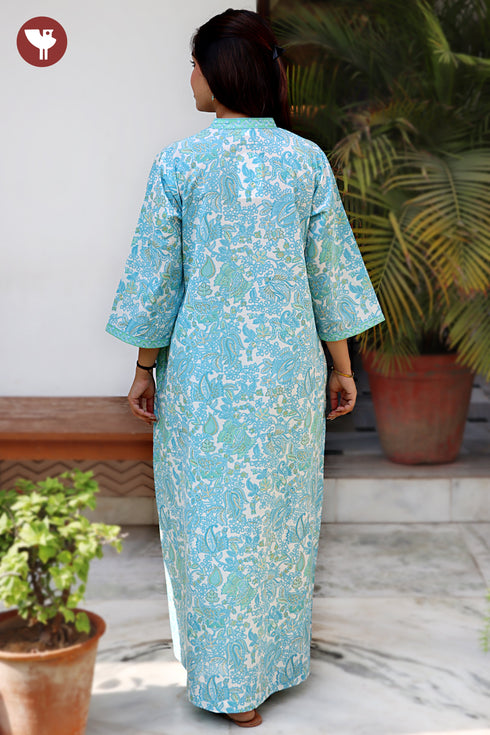 60’s Cotton Full Sleeved Kaftan In Block Print