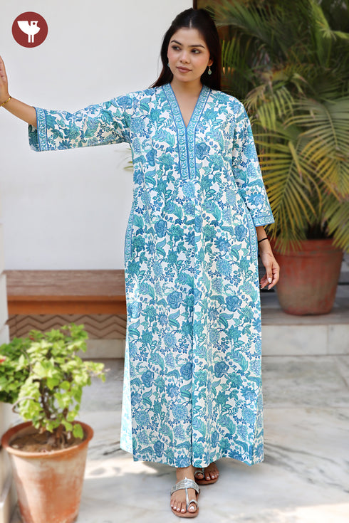 60s Cotton Full Sleeved Kaftan In Floral Print