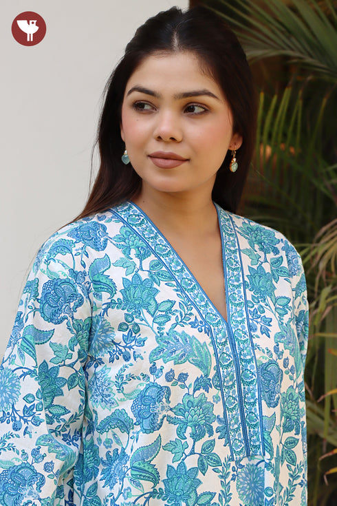 60s Cotton Full Sleeved Kaftan In Floral Print