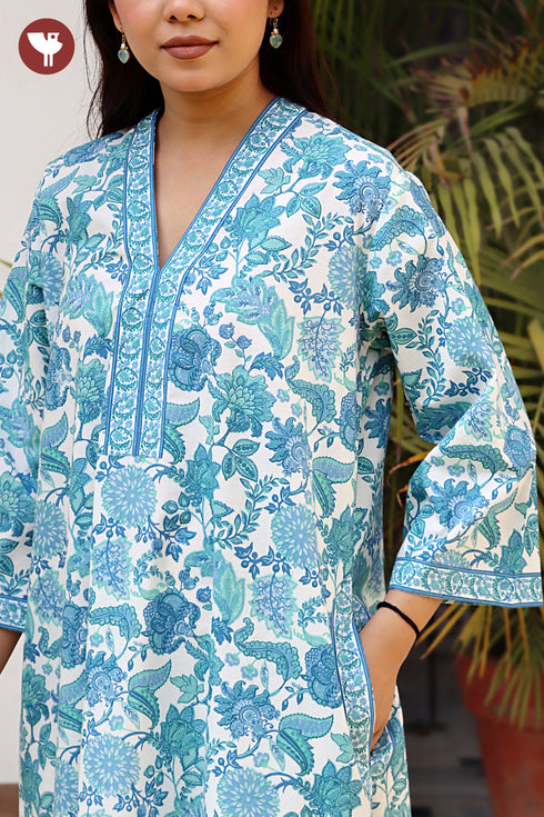 60s Cotton Full Sleeved Kaftan In Floral Print