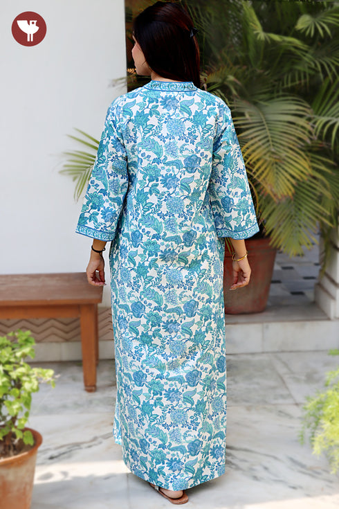 60s Cotton Full Sleeved Kaftan In Floral Print