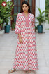 60s Cotton Ivory & Coral Pink Floral Kaftan