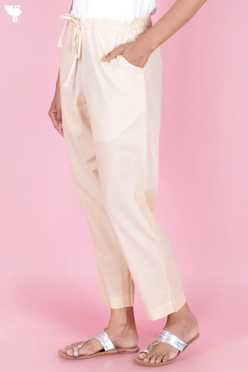 Cambric Cotton Pants in Beige
