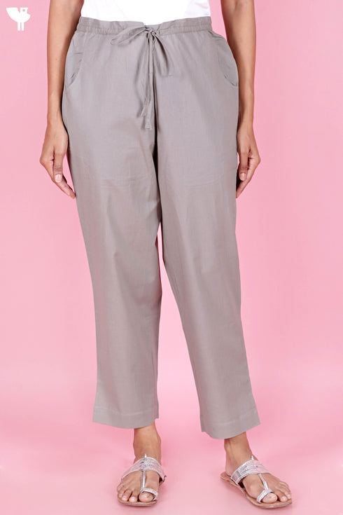 Cambric Cotton Pants In Steel Grey