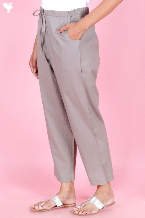 Cambric Cotton Pants In Steel Grey