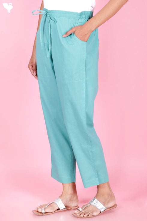 Cambric Cotton Pants In Turquoise Blue