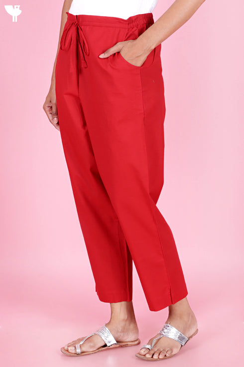 Cambric Cotton Pants In Red