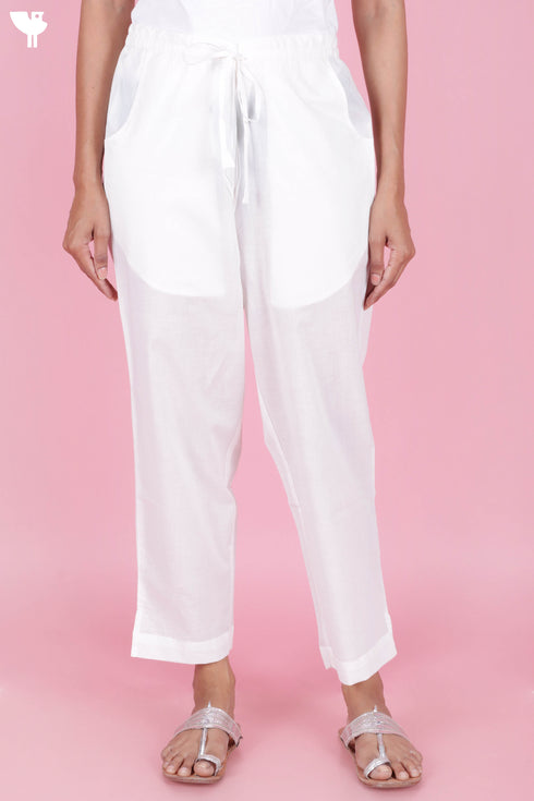 Cambric Cotton Pants In Off White